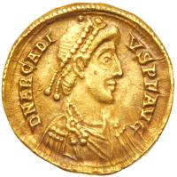 Arcadius, AD 383-408. Gold Solidus (4.46 g) minted at Mediolanum (Milan, Italy), AD 394-395