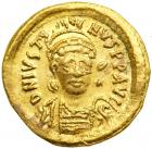 Justin I, 518-527. Gold Solidus (4.43 g) minted at Constantinople. AEF