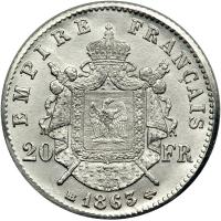 France. Platinum 20 Francs, 1863-BB. BU - 2