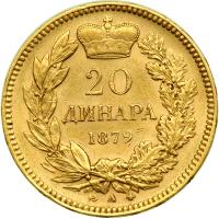 Serbia. 20 Dinars, 1879-A. NGC AU53 - 2