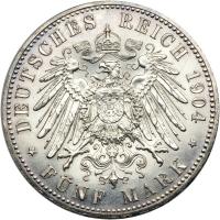 German States - Hesse-Darmstadt. 5 Marks, 1904. EF - 2