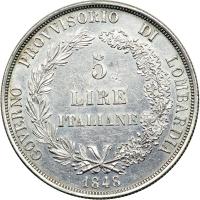 Italian States - Lombardy. 5 Lire, 1848-M. NGC AU - 2