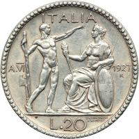 Italy. 20 Lire, 1927-R. NGC AU - 2