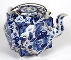 Japanese Hirado Angular Ceramic Blue and White Ceremonial Tea Pot