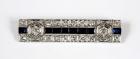 Art Deco, Diamond, Sapphire, Blue Stone, Platinum Bar Brooch