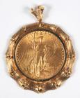 US $20.00 St. Gaudens Coin, 14K Yellow Gold Pendant