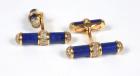 Pair of Lapis, Diamond, 18K Yellow Gold Cufflinks