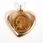 US $2 1/2 Dollar Indian Head Coin, 14K Yellow Gold Pendant