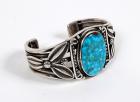 Sterling Silver Cuff With Large Cabochon of Classic Blue Gem Turquoise (Nevada)