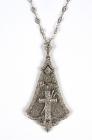 Diamond, 10K White Gold Filigree & Bead Work Pendant & Chain