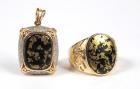 Onyx, Diamond, 14K Yellow Gold Ring & Pendant