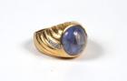 Gent's Cabochon Sapphire, Diamond, 14K Yellow Gold Ring