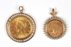 Collection of US Gold Coin, Diamond, Pearl, 14K Yellow Gold Pendants