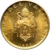 Italian States - Papal/Roman States. 100 Lire, 1957. PCGS MS66 - 2