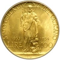 Italian States - Papal/Roman States. 100 Lire, 1933 (1934). ANACS MS64 - 2