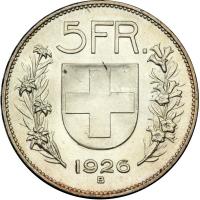 Switzerland. 5 Francs, 1926-B. BU - 2