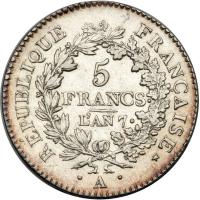 France. 5 Francs, L'AN 7- (1798-1799) A. EF - 2