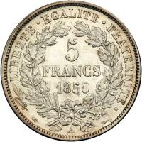 France. 5 Francs, 1850-A. AU - 2