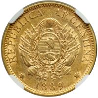 Argentina. 5 Pesos (Argentino), 1889. NGC AU58 - 2