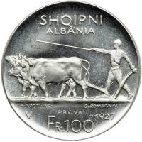 Albania. Platinum Prova 100 Francs, 1927-V. BU - 2