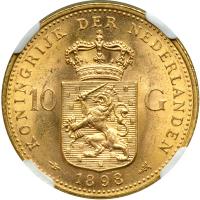 Netherlands. 10 Gulden, 1898. NGC MS64 - 2