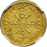 France. 1 Louis D'or aux 4 L, 1696. NGC AU55 - 2