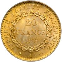 France. 20 Francs, 1875-A. PCGS MS65 - 2