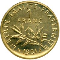 France. Gold Piefort 1 Franc, 1981. NGC PF68 - 2