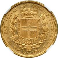 Italian States - Sardinia. 100 Lire, 1834-P. NGC AU58 - 2