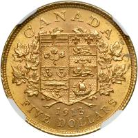 Canada. 5 Dollars, 1913. NGC MS63 - 2