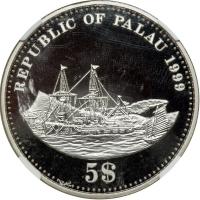 Palau. 5 Dollars struck in Palladium, 1999. NGC PF67 - 2