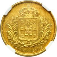 Portugal. 5000 Reis, 1863. NGC AU58 - 2