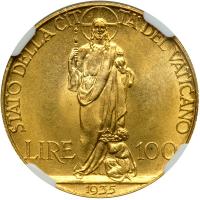 Italian States - Papal/Roman States. 100 Lire, 1935. NGC MS62 - 2