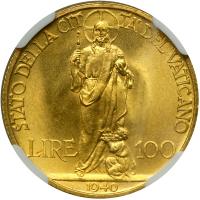 Italian States - Papal/Roman States. 100 Lire, 1940. NGC MS65 - 2