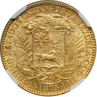 Venezuela. 5 Venezolanos (25 Bolivares), 1875-A. NGC AU55 - 2