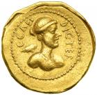 Julius Caesar, d. 44 BC. Gold Aureus (8.10 g) minted at Rome by L. Plautius Plancus, urban prefect, 45 BC. VF