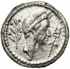 Julius Caesar, d. 44 BC. AR Denarius minted posthumously at Rome by moneyer L. Livineius Regulus, 42 BC. EF