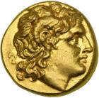 Kingdom of Thrace. Lysimachos, 323-281 BC. Gold Stater (8.52 g) minted possibly at Pella, 286-281 BC. MS