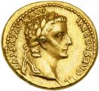 Tiberius, AD 14-37. Gold Aureus (7.71 g) minted at Lugdunum. VF