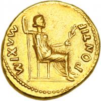 Tiberius, AD 14-37. Gold Aureus (7.71 g) minted at Lugdunum. VF - 2