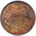 1863 Pattern Two Cents. Bronze, plain edge. Judd-312. Pollock-377. Rarity 4. PCGS PF64