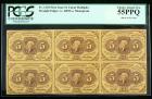 1862, 5¢ Fractional Currency. First Issue, straight edges. Block of Six Notes. PCGS Choice About New 55PPQ