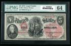 1875, $5 United States Note. PMG Choice Uncirculated 64