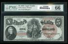 1880, $5 United States Note. PMG Gem Uncirculated 66