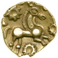 Celtic Coinage. Britain. The Catuvellauni/Trinovantes. Uninscribed. Gold Quarter Stater (1.18 g, 6 mm). EF - 2