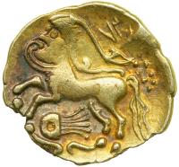 Celtic Coinage. Northern Gaul. The Treveri. Gold Quarter Stater (1.72 g, 15 mm). Early 1st century B.C.. VF - 2