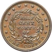 1837 Half Cent Hard Times Token, Low-49 Rulau HT-73, R2 AU58 - 2