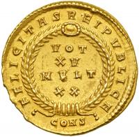 Roman Empire. Constantius II, 337-361 AD. Gold Solidus (4.54g). EF - 2