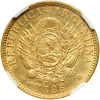 Argentina. 5 Pesos (Argentino), 1885. NGC AU55 - 2