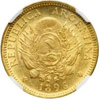 Argentina. 5 Pesos (Argentino), 1896. NGC AU - 2